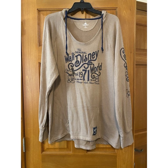 Disney Tops - Disney Parks Hoodie Womens 2XL Walt World Brown Pullover Sweatshirt Mickey Logo